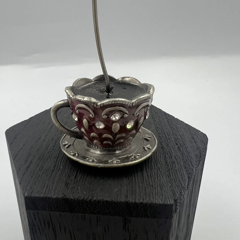 Vintage Style Burgundy Jeweled Teacup Photo Holder Rhinestone Place Card Stand